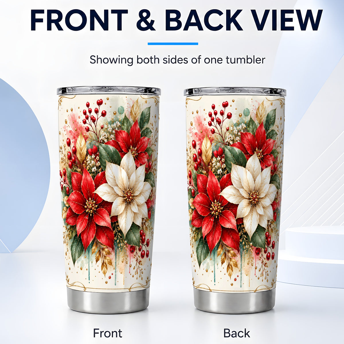 #pl[20oz|Steel] Christmas Poinsettia Tumbler 20oz, Vintage Stainless Steel Travel Cup