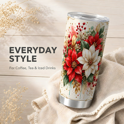 Christmas Poinsettia Tumbler 20oz, Vintage Stainless Steel Travel Cup