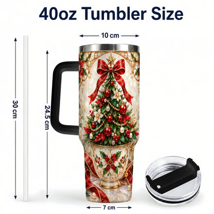 #pl[40oz|Black] Christmas Tree 40oz Tumbler with Handle, Holiday Floral Design