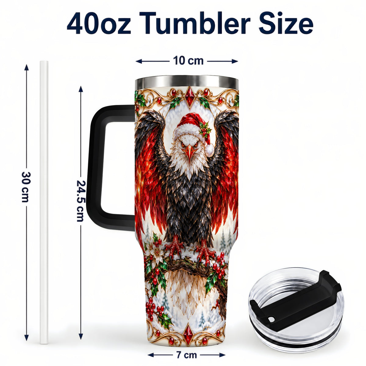#pl[40oz|Black] Christmas Eagle 40oz Tumbler with Handle, Winter Wildlife Art