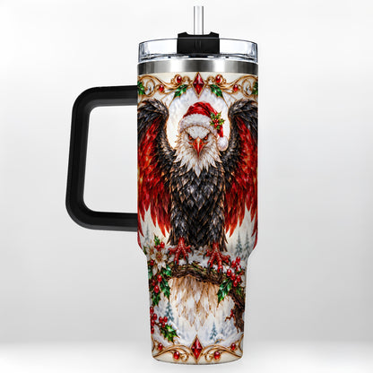 #pl[40oz|Black] Christmas Eagle 40oz Tumbler with Handle, Winter Wildlife Art
