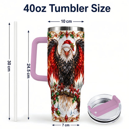 #pl[40oz|Pink] Christmas Eagle 40oz Tumbler with Handle, Winter Wildlife Art