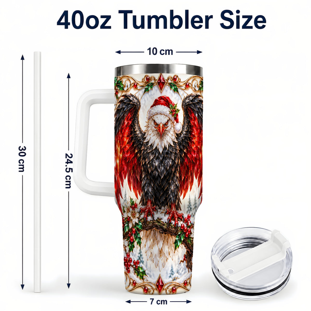 #pl[40oz|White] Christmas Eagle 40oz Tumbler with Handle, Winter Wildlife Art