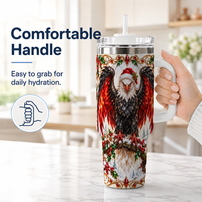 #pl[40oz|White] Christmas Eagle 40oz Tumbler with Handle, Winter Wildlife Art