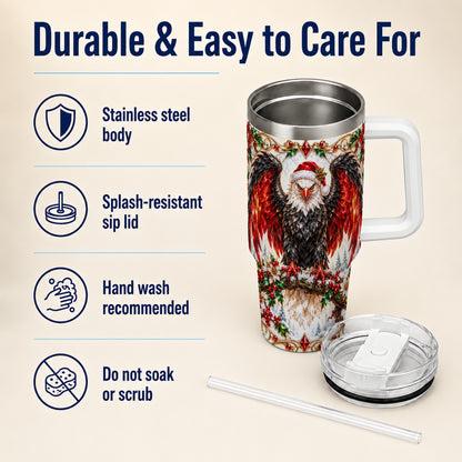 Christmas Eagle 40oz Tumbler with Handle, Winter Wildlife Art