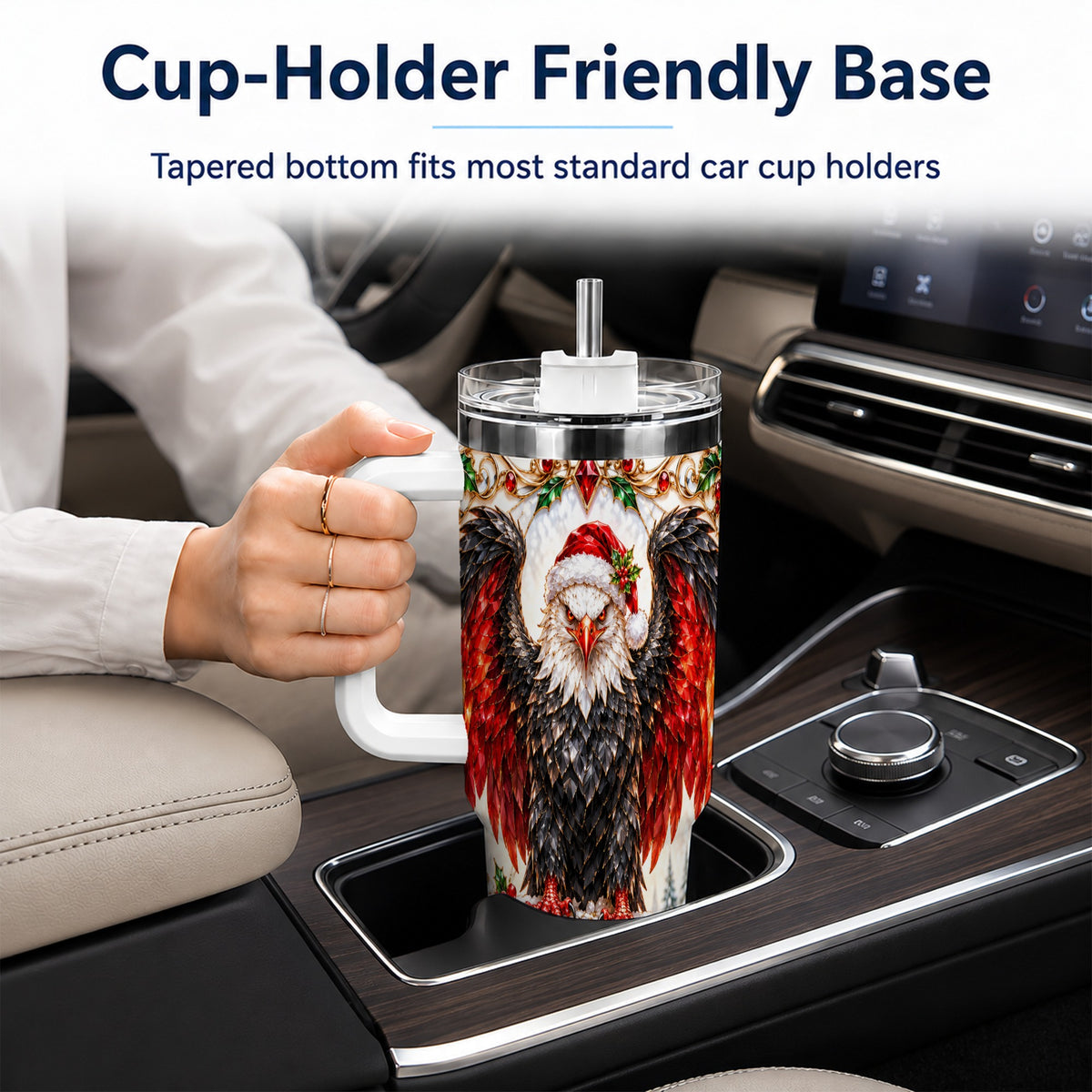 Christmas Eagle 40oz Tumbler with Handle, Winter Wildlife Art