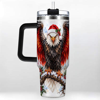 #pl[40oz|Black] Christmas Eagle 40oz Tumbler with Handle, Watercolor Wildlife Art