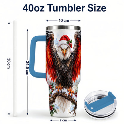 #pl[40oz|Blue] Christmas Eagle 40oz Tumbler with Handle, Watercolor Wildlife Art