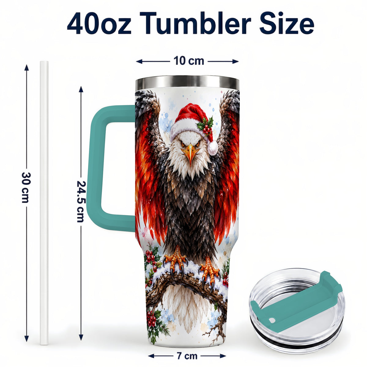 #pl[40oz|Green] Christmas Eagle 40oz Tumbler with Handle, Watercolor Wildlife Art