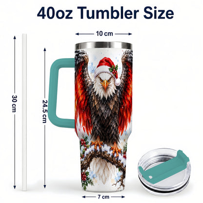 #pl[40oz|Green] Christmas Eagle 40oz Tumbler with Handle, Watercolor Wildlife Art