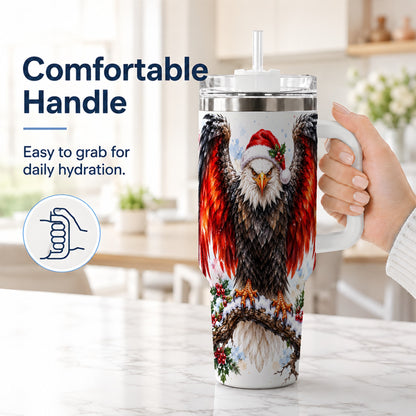 #pl[40oz|White] Christmas Eagle 40oz Tumbler with Handle, Watercolor Wildlife Art