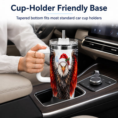 Christmas Eagle 40oz Tumbler with Handle, Watercolor Wildlife Art