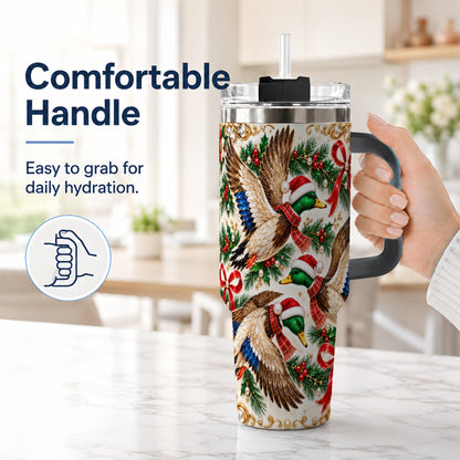 #pl[40oz|Black] Christmas Mallard 40oz Tumbler with Handle, Festive Duck Trio Art