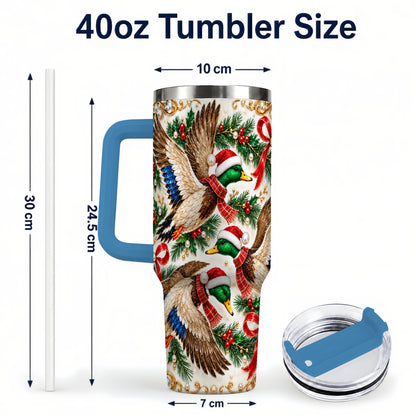#pl[40oz|Blue] Christmas Mallard 40oz Tumbler with Handle, Festive Duck Trio Art