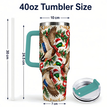 #pl[40oz|Green] Christmas Mallard 40oz Tumbler with Handle, Festive Duck Trio Art