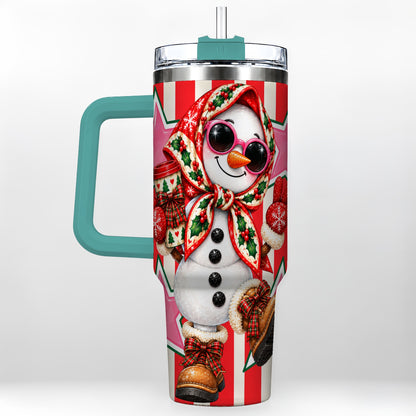 #pl[40oz|Green] Cute Snowman 40oz Tumbler with Handle, Retro Christmas Design