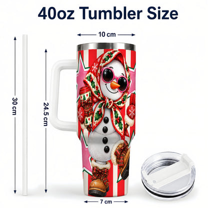 #pl[40oz|White] Cute Snowman 40oz Tumbler with Handle, Retro Christmas Design