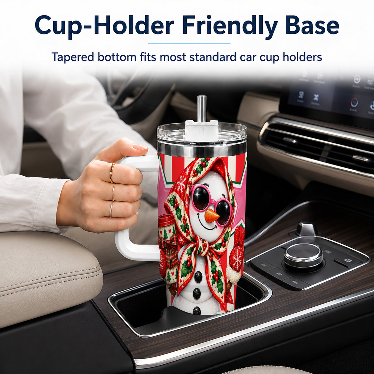 Cute Snowman 40oz Tumbler with Handle, Retro Christmas Design
