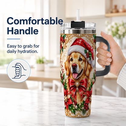 #pl[40oz|Black] Christmas Golden Retriever 40oz Tumbler with Handle, Festive Dog Art