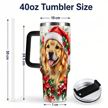#pl[40oz|Black] Watercolor Golden Retriever 40oz Tumbler with Handle, Christmas Dog Art