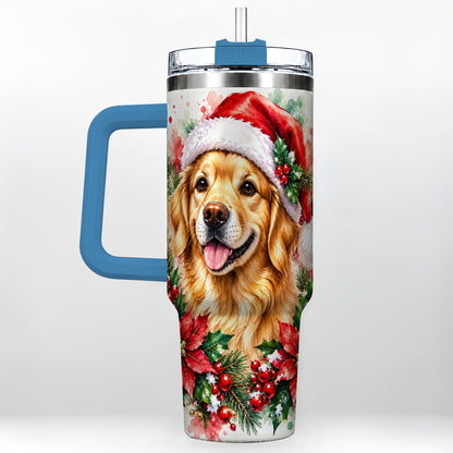 #pl[40oz|Blue] Watercolor Golden Retriever 40oz Tumbler with Handle, Christmas Dog Art