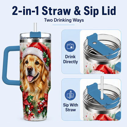 #pl[40oz|Blue] Watercolor Golden Retriever 40oz Tumbler with Handle, Christmas Dog Art