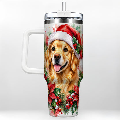 Watercolor Golden Retriever 40oz Tumbler with Handle, Christmas Dog Art