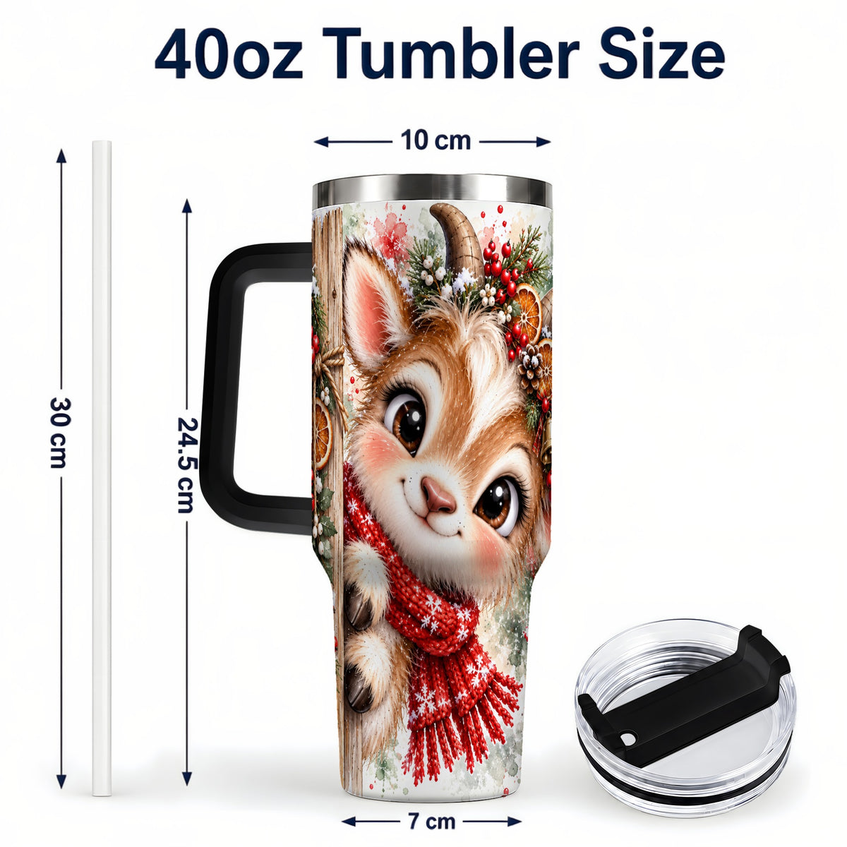 #pl[40oz|Black] Christmas Reindeer 40oz Tumbler with Handle, Winter Deer Drinkware