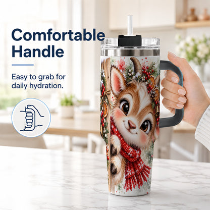 #pl[40oz|Black] Christmas Reindeer 40oz Tumbler with Handle, Winter Deer Drinkware