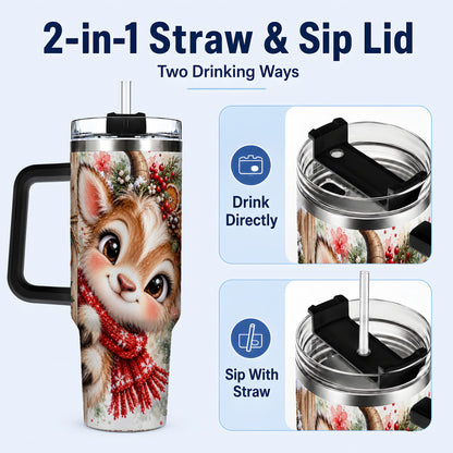 #pl[40oz|Black] Christmas Reindeer 40oz Tumbler with Handle, Winter Deer Drinkware