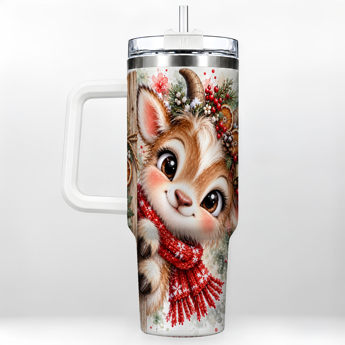 Christmas Reindeer 40oz Tumbler with Handle, Winter Deer Drinkware