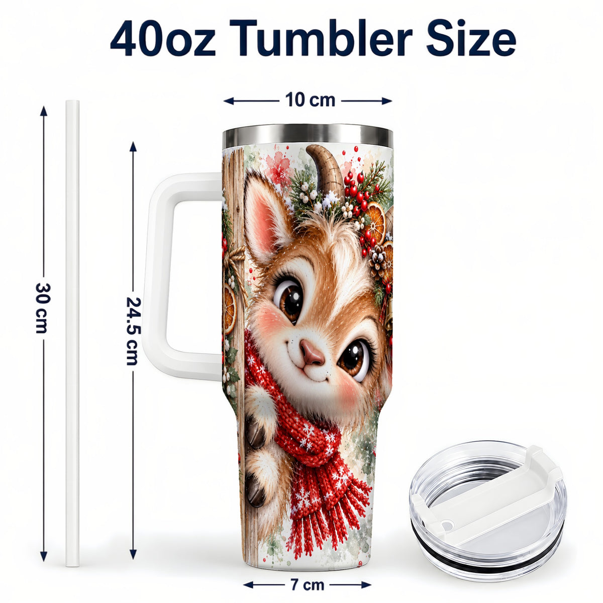 #pl[40oz|White] Christmas Reindeer 40oz Tumbler with Handle, Winter Deer Drinkware