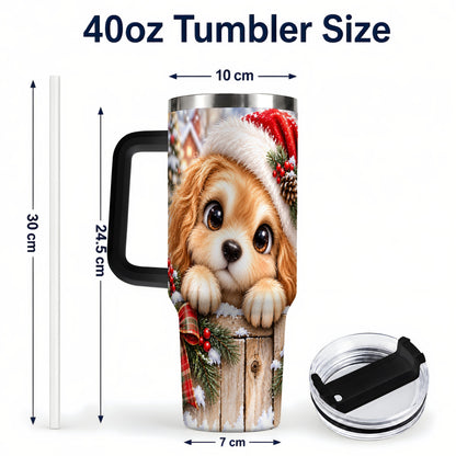 #pl[40oz|Black] Christmas Puppy 40oz Tumbler with Handle, Santa Dog Holiday Drinkware