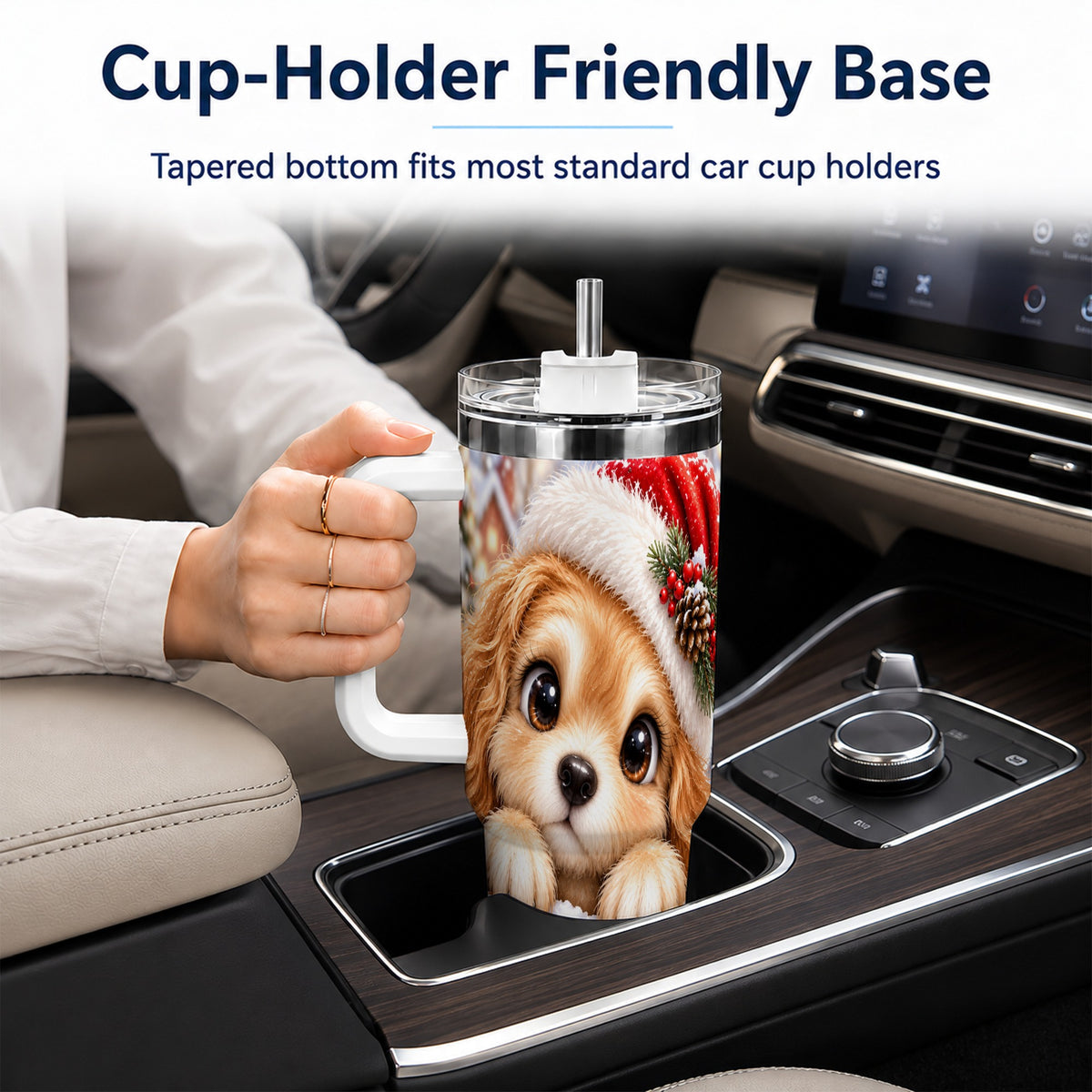 Christmas Puppy 40oz Tumbler with Handle, Santa Dog Holiday Drinkware
