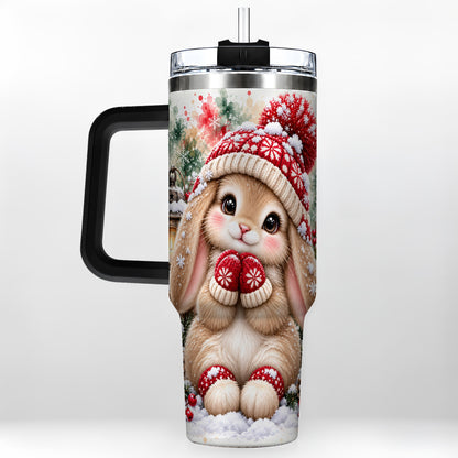 #pl[40oz|Black] Christmas Bunny 40oz Tumbler with Handle, Winter Rabbit Drinkware