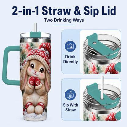 #pl[40oz|Green] Christmas Bunny 40oz Tumbler with Handle, Winter Rabbit Drinkware