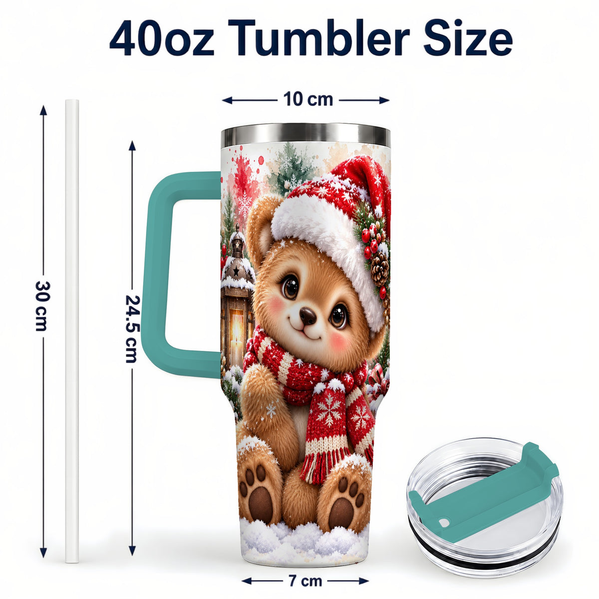 #pl[40oz|Green] Christmas Teddy Bear 40oz Tumbler with Handle, Santa Bear Drinkware