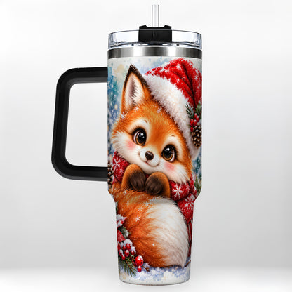 #pl[40oz|Black] Christmas Fox 40oz Tumbler with Handle, Winter Woodland Drinkware
