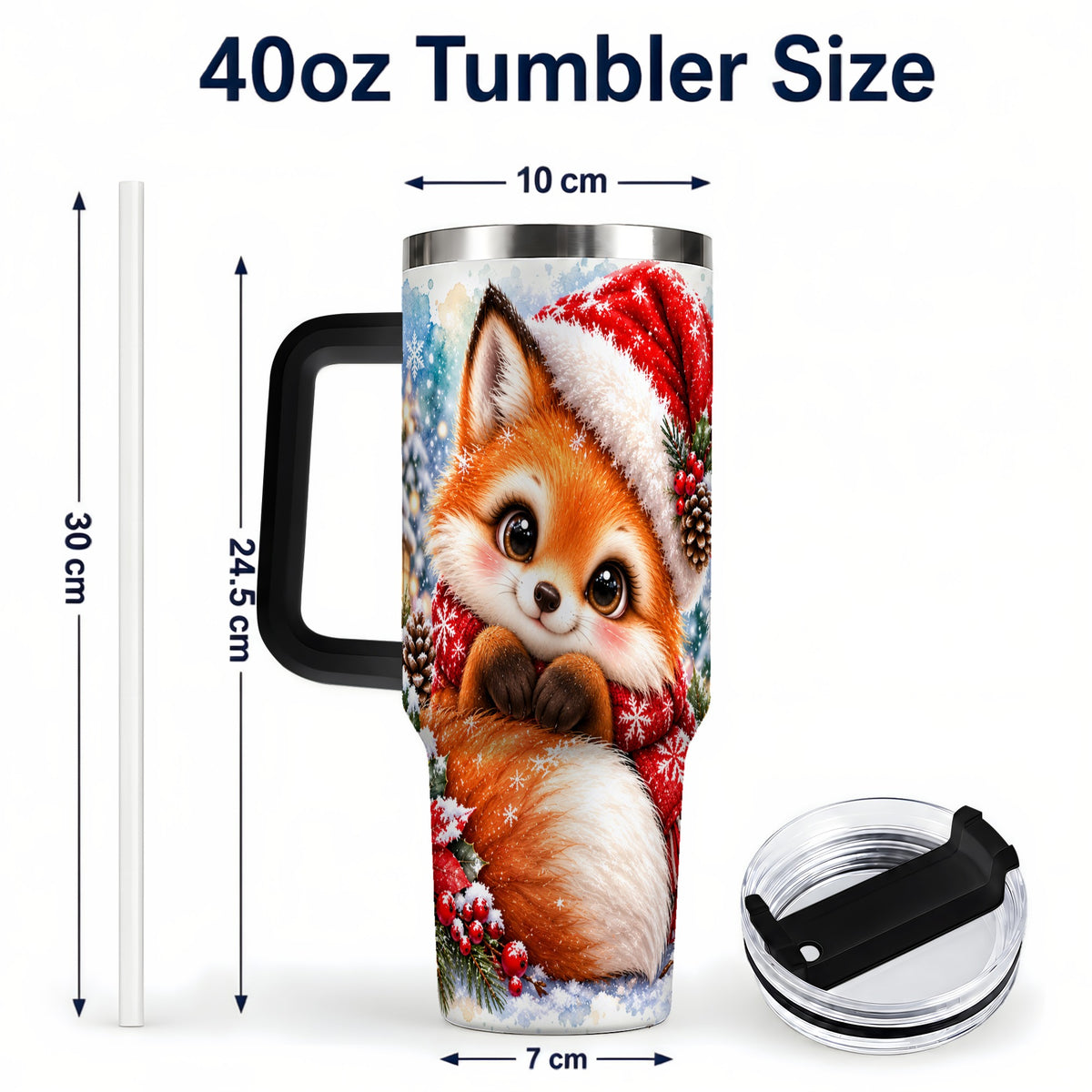 #pl[40oz|Black] Christmas Fox 40oz Tumbler with Handle, Winter Woodland Drinkware