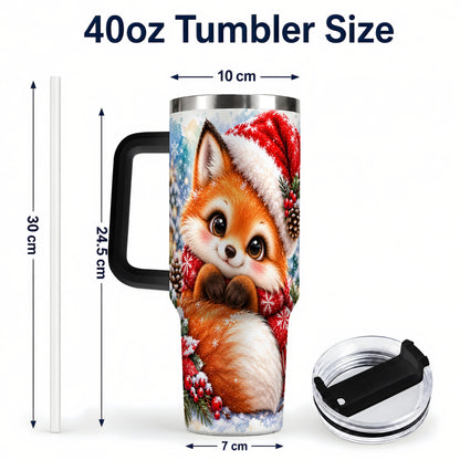 #pl[40oz|Black] Christmas Fox 40oz Tumbler with Handle, Winter Woodland Drinkware