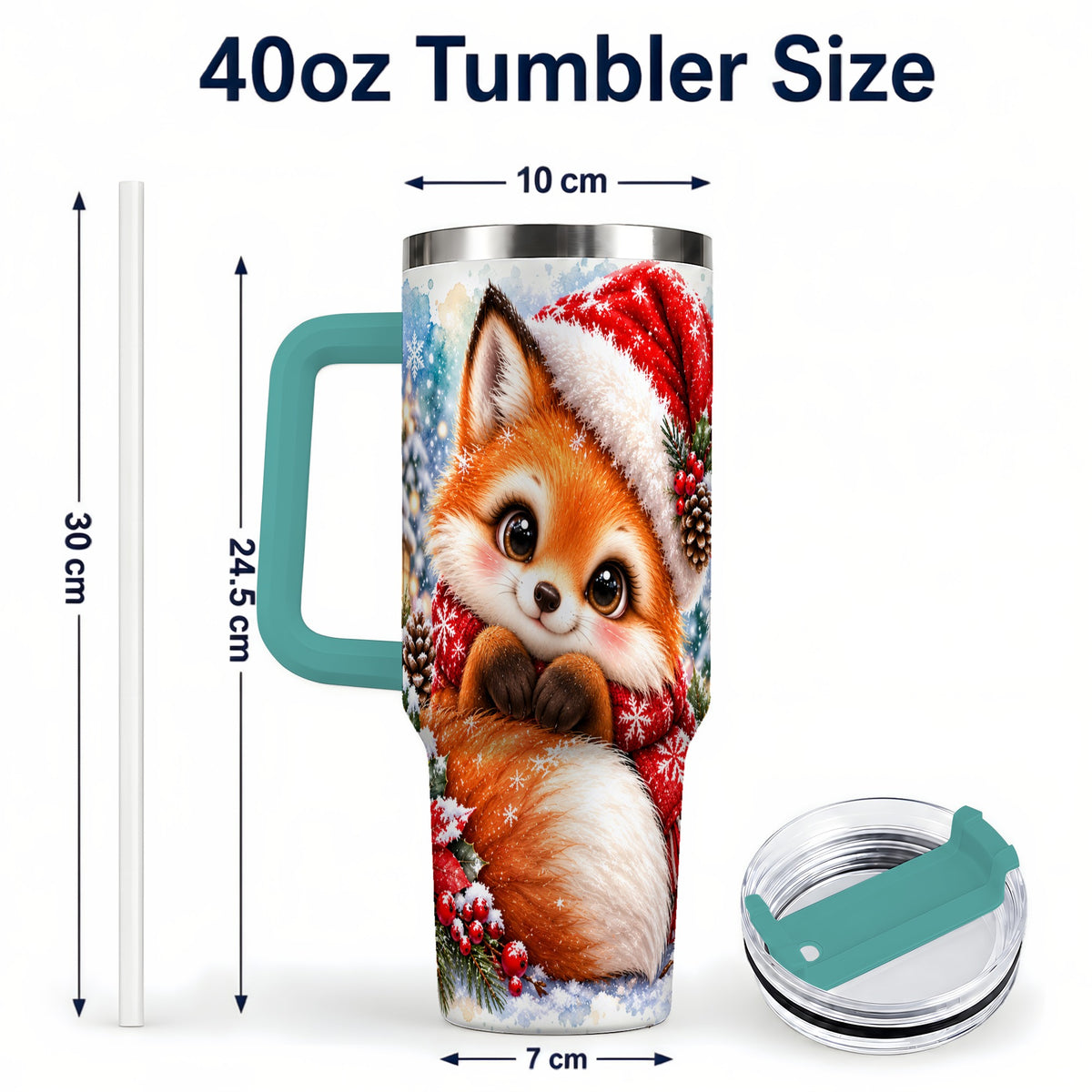 #pl[40oz|Green] Christmas Fox 40oz Tumbler with Handle, Winter Woodland Drinkware