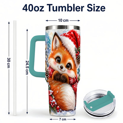 #pl[40oz|Green] Christmas Fox 40oz Tumbler with Handle, Winter Woodland Drinkware
