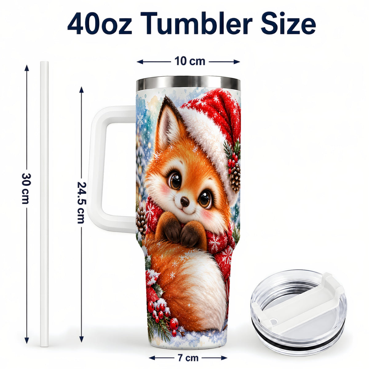 #pl[40oz|White] Christmas Fox 40oz Tumbler with Handle, Winter Woodland Drinkware