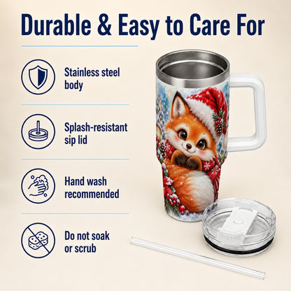 Christmas Fox 40oz Tumbler with Handle, Winter Woodland Drinkware