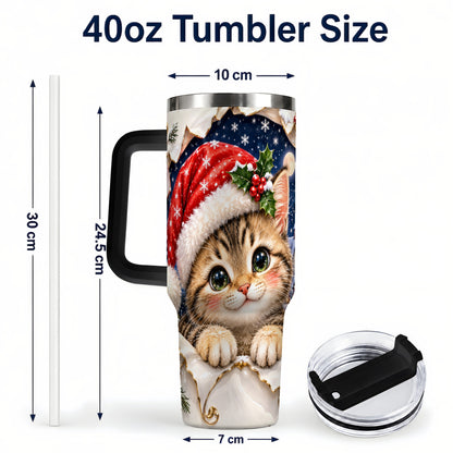 #pl[40oz|Black] Christmas Kitten 40oz Tumbler with Handle, Santa Cat Holiday Drinkware