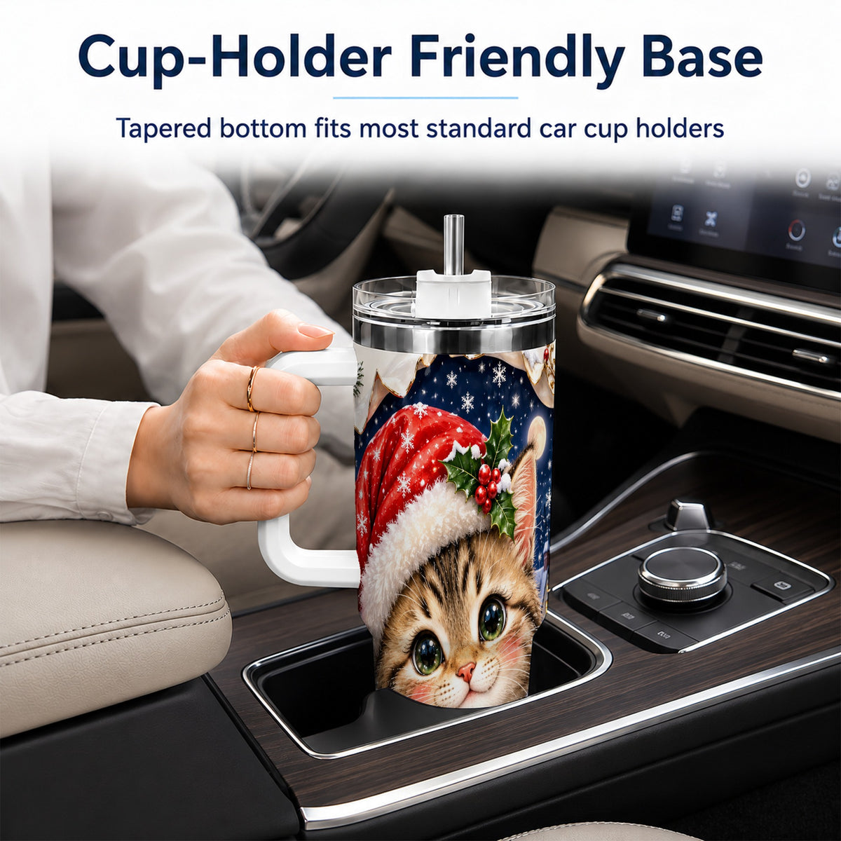 Christmas Kitten 40oz Tumbler with Handle, Santa Cat Holiday Drinkware