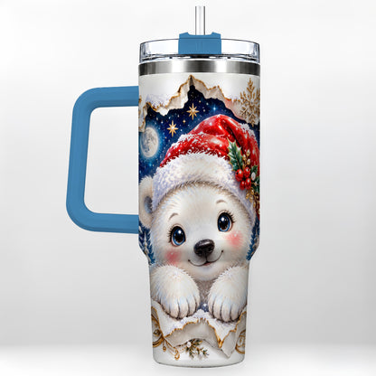 #pl[40oz|Blue] Christmas Polar Bear 40oz Tumbler with Handle, Winter Bear Drinkware