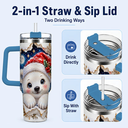 #pl[40oz|Blue] Christmas Polar Bear 40oz Tumbler with Handle, Winter Bear Drinkware