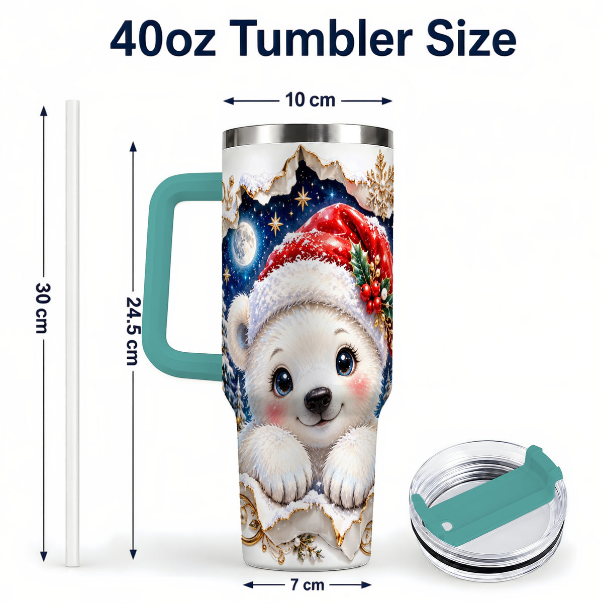 #pl[40oz|Green] Christmas Polar Bear 40oz Tumbler with Handle, Winter Bear Drinkware
