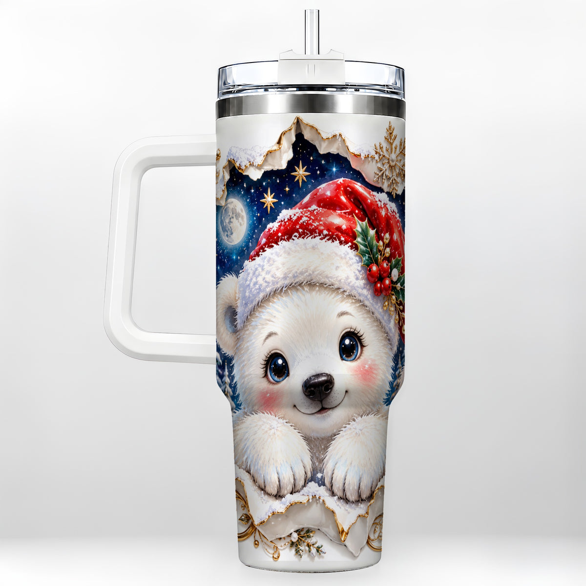 Christmas Polar Bear 40oz Tumbler with Handle, Winter Bear Drinkware